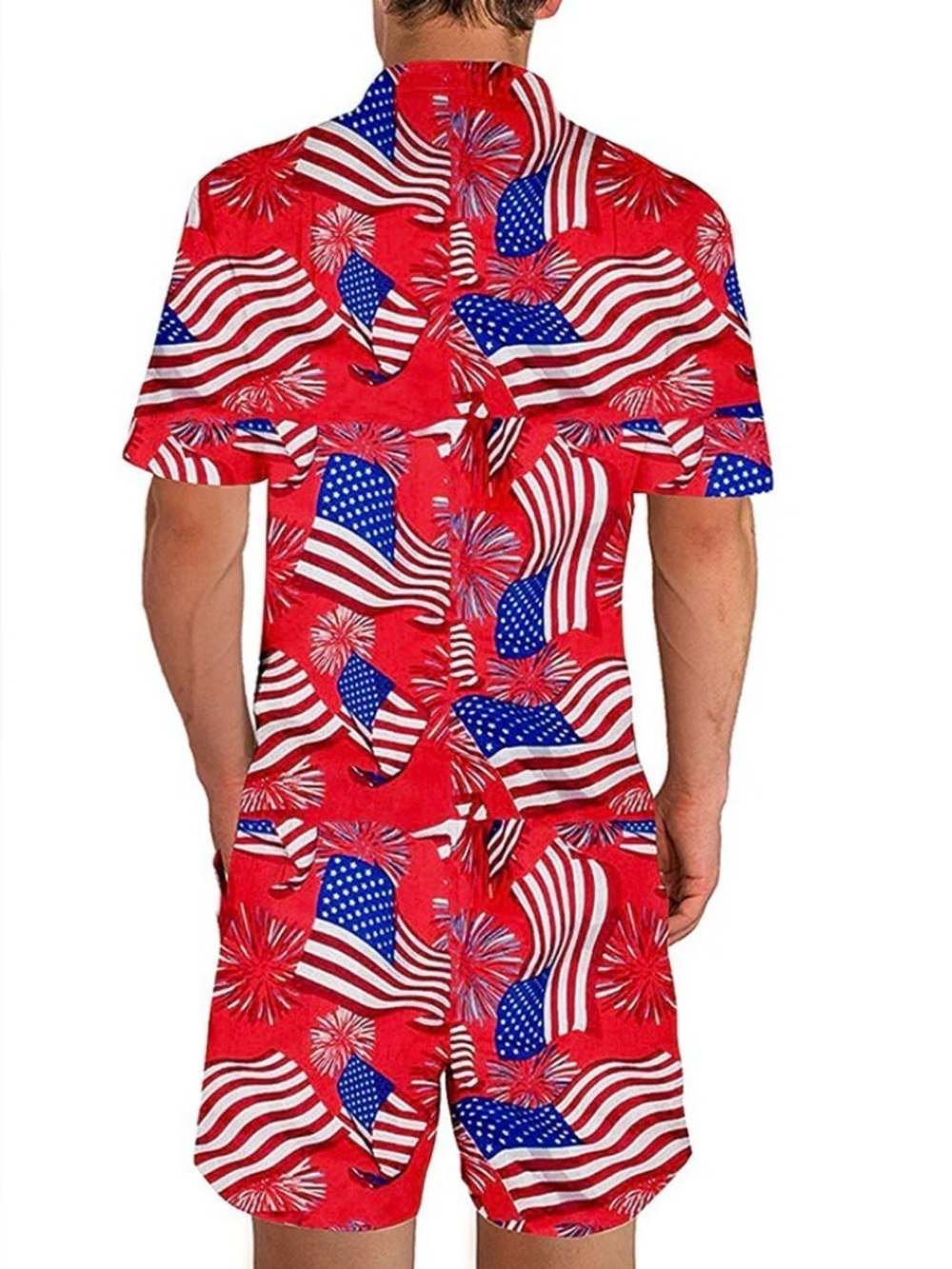 Adult Red Patriotic Flag Print jumper/shorts NWoT